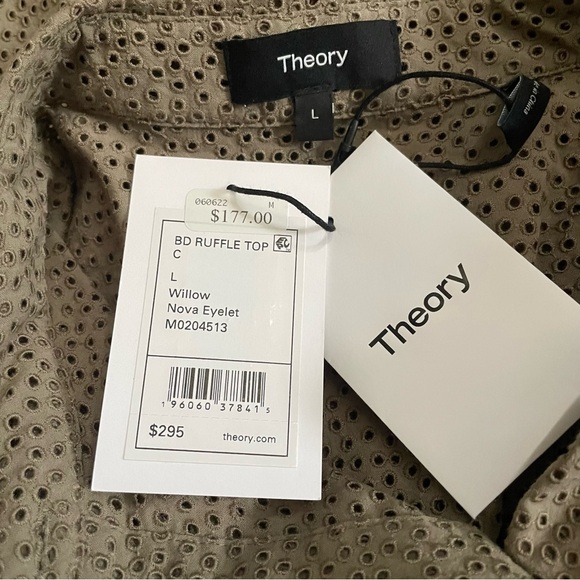 NWT Theory Nova Flutter Sleeve Eyelet Cotton Blouse Willow Size Large - Picture 7 of 8